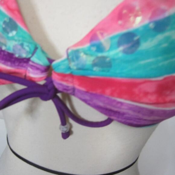 Arizona Bikini Top Colorblock Sequin Y2K Festival M - Picture 3 of 7